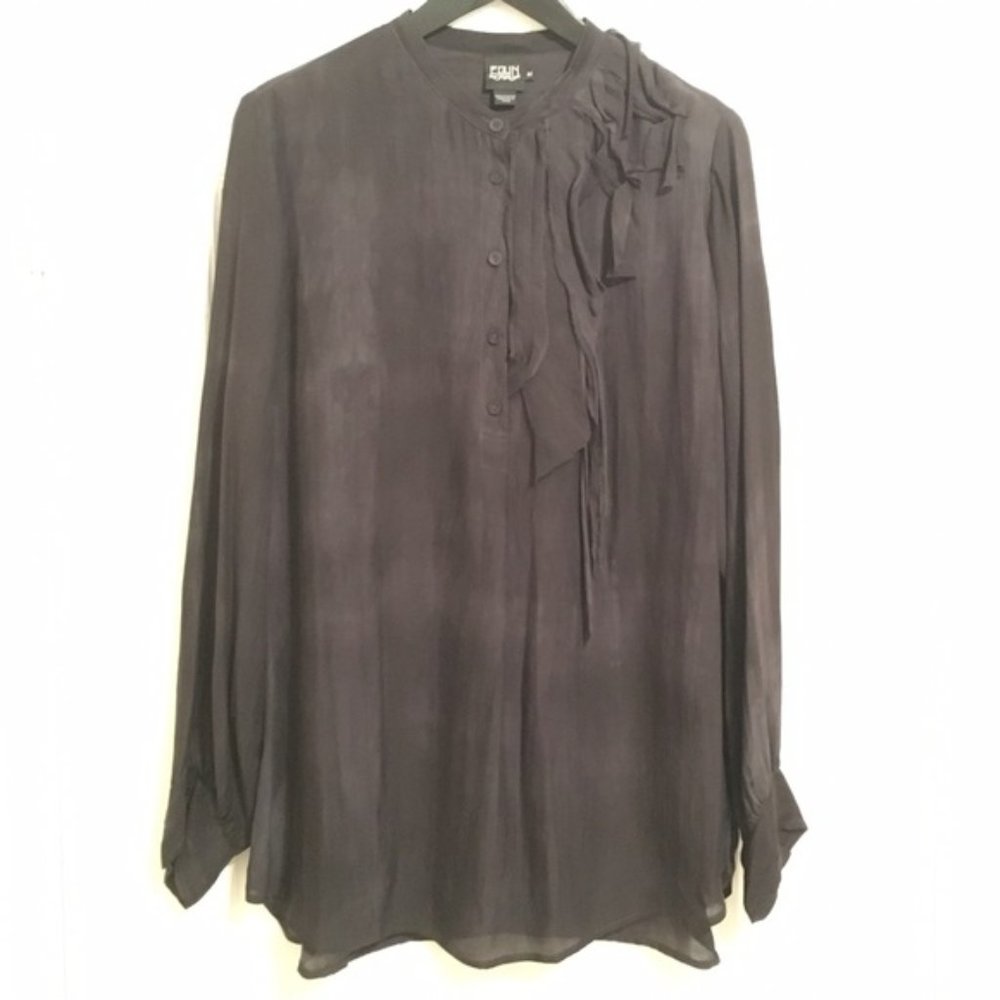 New Edun asymmetric ruffle shoulder 100% silk semi sheer boxy relaxed fit blouse